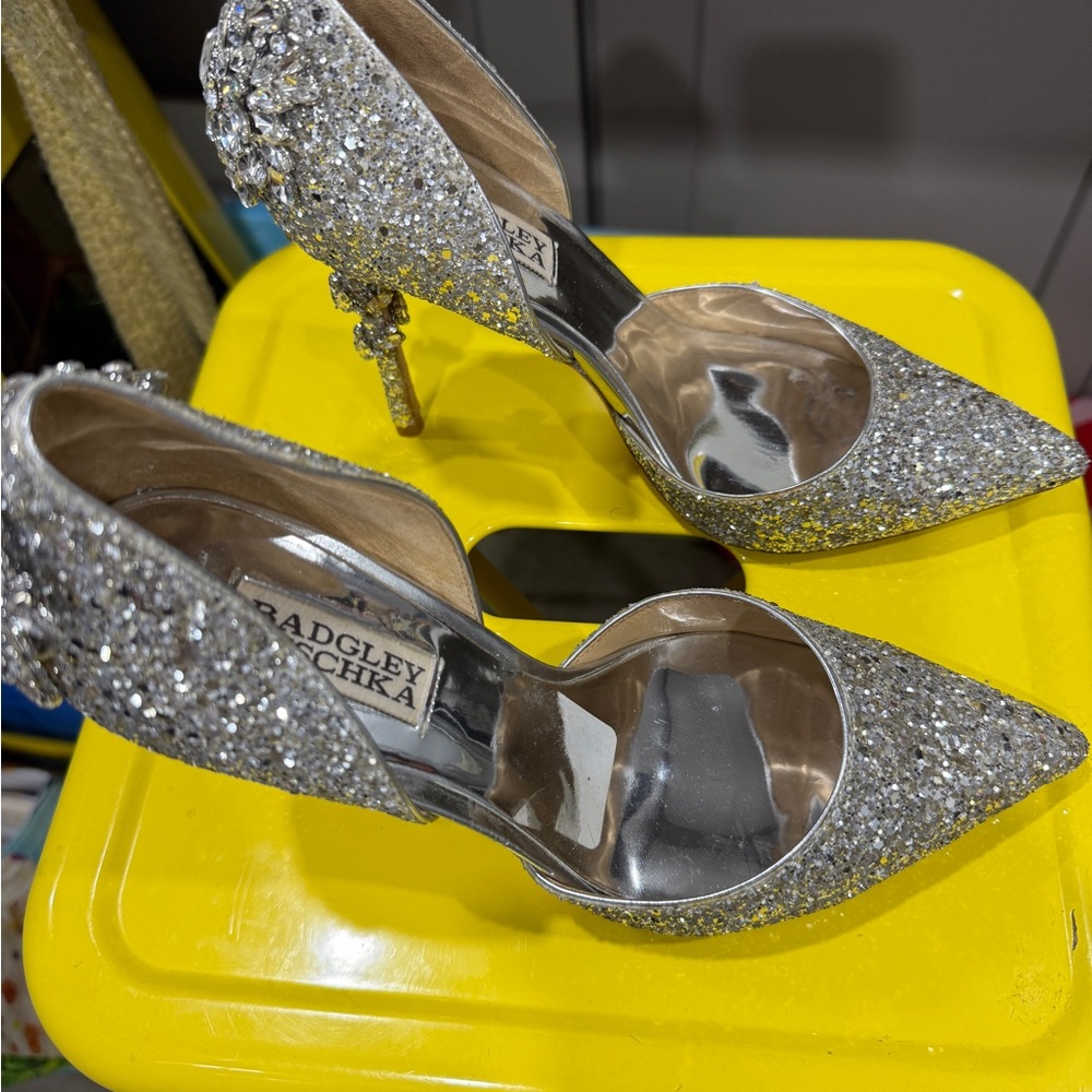 Badgley Mischka Silver Glitter Heels for Celebrations